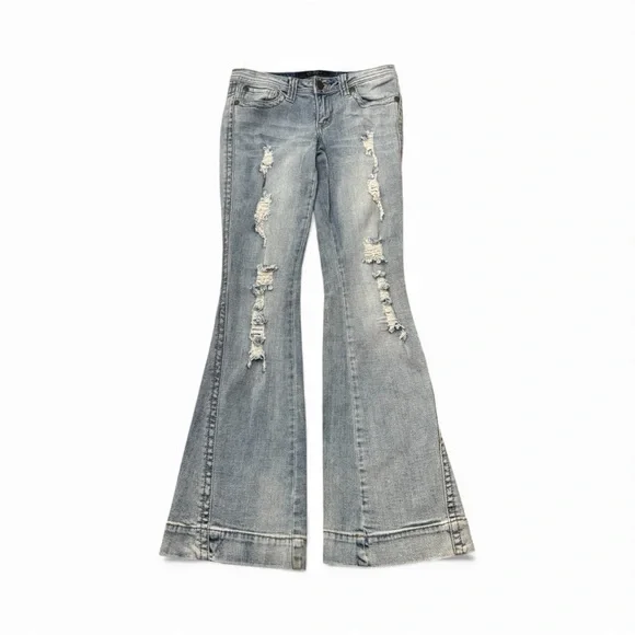 Distressed Light Wash Flare Jeans - Women - Picture 1 of 4